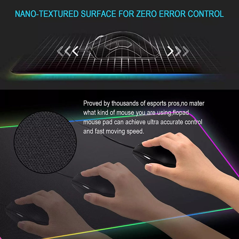 RGB Fabric Luminous Mouse Pad Colorful Glowing USB LED Non-slip RGB 14 Lights Mode Anti Slip USB Powered (400*900*4mm)