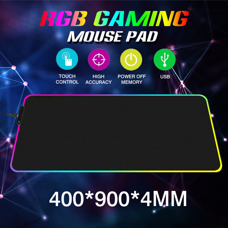 RGB Fabric Luminous Mouse Pad Colorful Glowing USB LED Non-slip RGB 14 Lights Mode Anti Slip USB Powered (400*900*4mm)