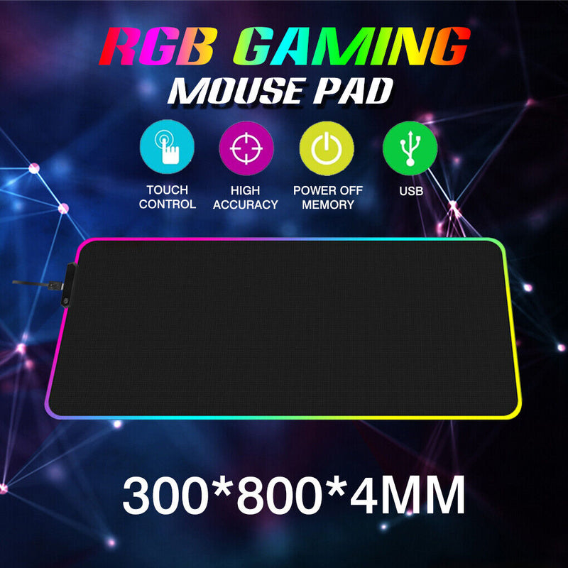 RGB Fabric Luminous Mouse Pad Colourful Glowing USB LED Non-slip RGB 14 Lights Mode Anti Slip USB Powered (300*800*4mm)