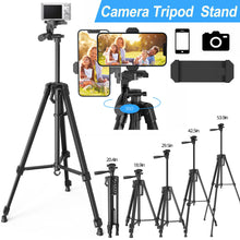 Load image into Gallery viewer, Universal Camera Travel Tripod Stand up to 140cm for Camera/Phone/Go Pro with Phone Mount
