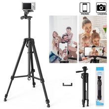 Load image into Gallery viewer, Universal Camera Travel Tripod Stand up to 140cm for Camera/Phone/Go Pro with Phone Mount
