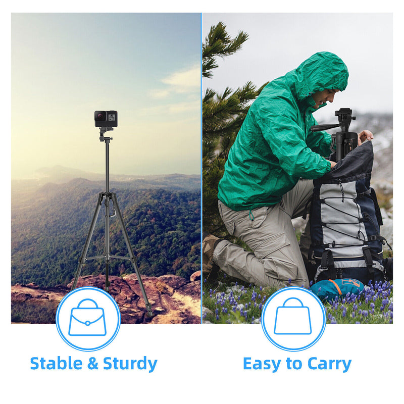 Universal Camera Travel Tripod Stand up to 140cm for Camera/Phone/Go Pro with Phone Mount