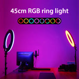 45CM/18.0 Inch RGB LED Ring Light, 3 Color Lights Dimmable, USB Powered with Tripod Stand Extendable to 2.1 Meter Height