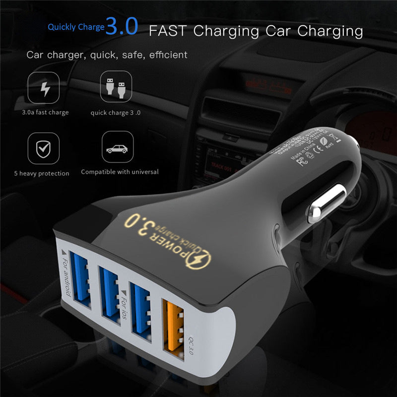 4 Port 7A 35W USB Car Charger Socket Adapter QC 3.0 5V 9V 12V Fast Quick Charge LED for Phone/Tablet/etc