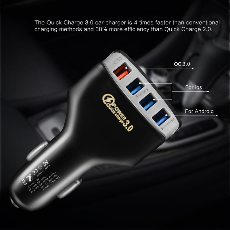 4 Port 7A 35W USB Car Charger Socket Adapter QC 3.0 5V 9V 12V Fast Quick Charge LED for Phone/Tablet/etc