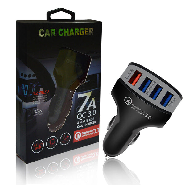 4 Port 7A 35W USB Car Charger Socket Adapter QC 3.0 5V 9V 12V Fast Quick Charge LED for Phone/Tablet/etc