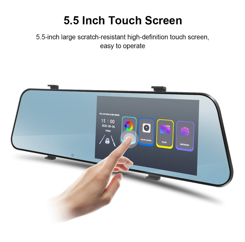 HD 1080P 5.5" Car Dash Cam Ultra-thin Touch Screen Auto Rereview Mirror Video Recorder Dual Camera