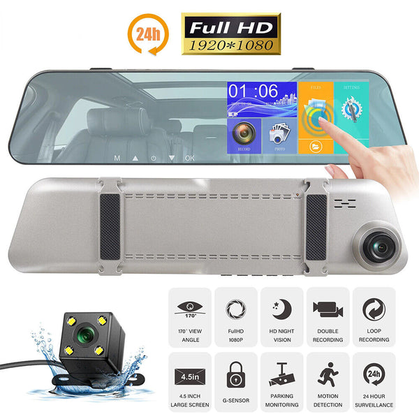 HD 1080P 5.5" Car Dash Cam Ultra-thin Touch Screen Auto Rereview Mirror Video Recorder Dual Camera