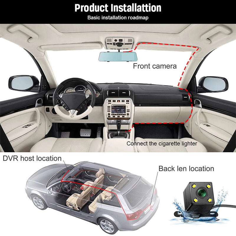 HD 1080P 5.5" Car Dash Cam Ultra-thin Touch Screen Auto Rereview Mirror Video Recorder Dual Camera