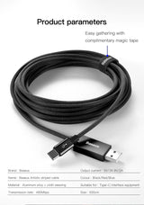 Baseus Artistic 5 Meter Long Type C Fast Charging 3A Cafule Cable USB For Type-C 3A 5M