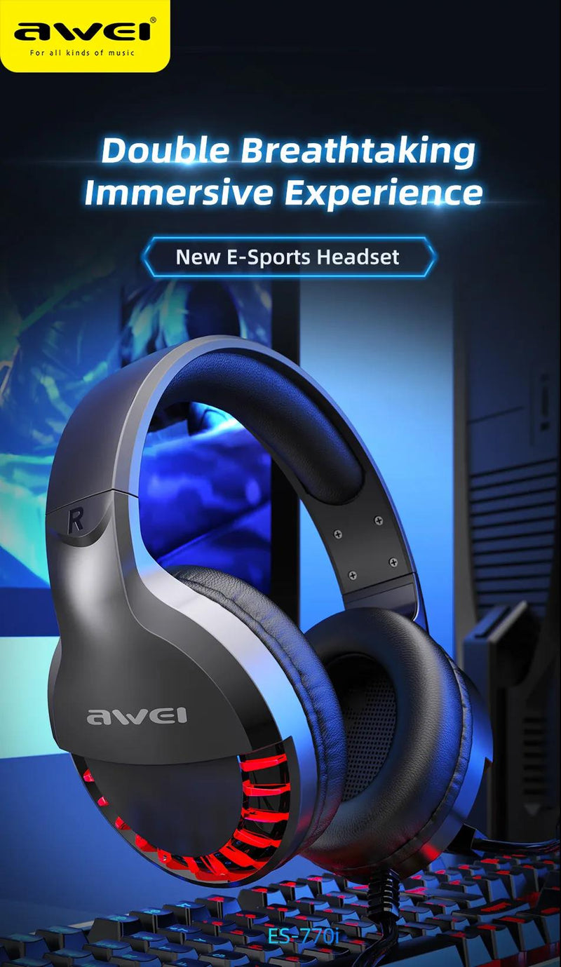 AWEI ES770i Wired Led Gaming Headphone With Microphone Stereo 7.1 Bass Sound Phone/Tablet/PS4/5/PC