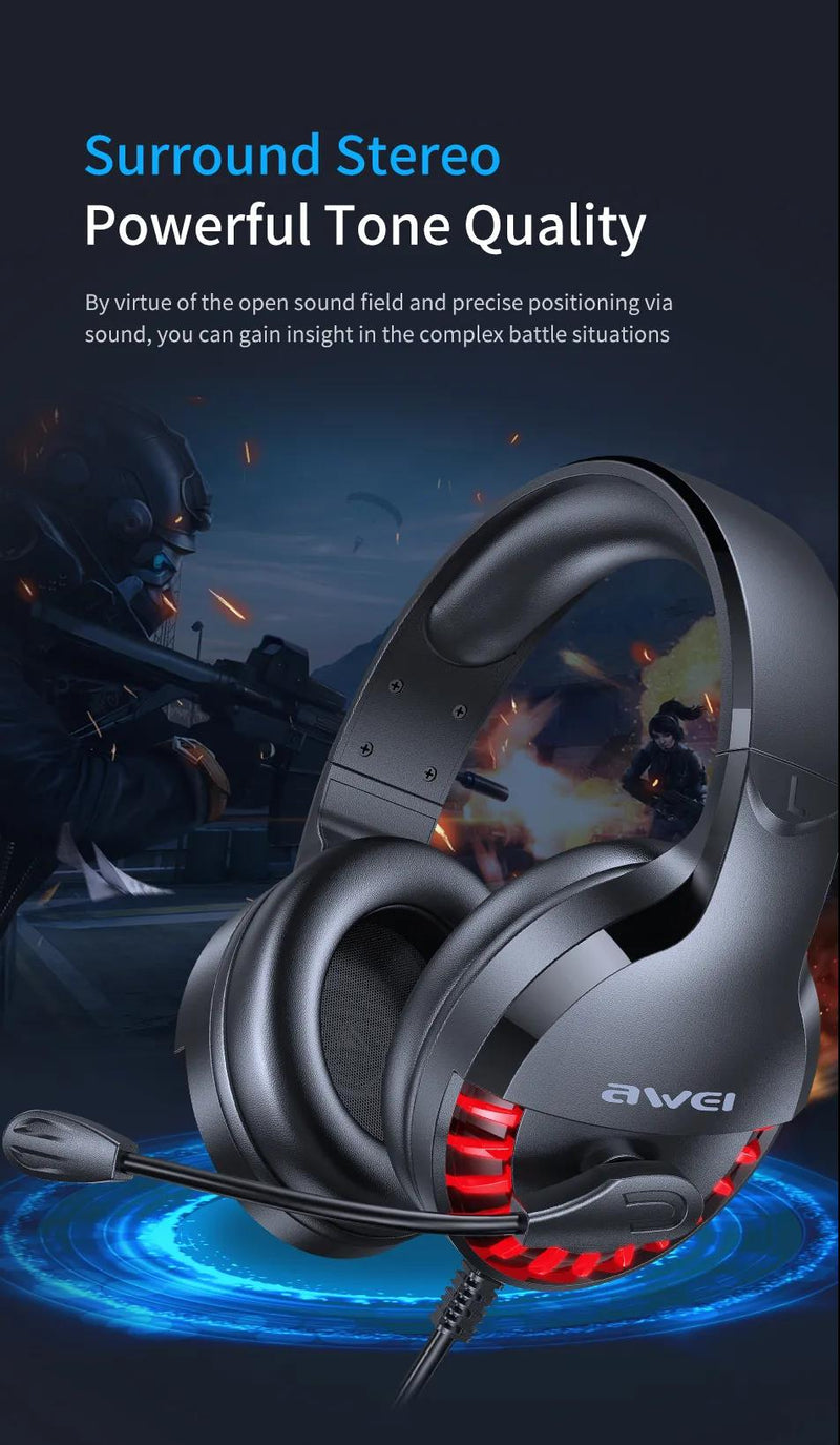 AWEI ES770i Wired Led Gaming Headphone With Microphone Stereo 7.1 Bass Sound Phone/Tablet/PS4/5/PC