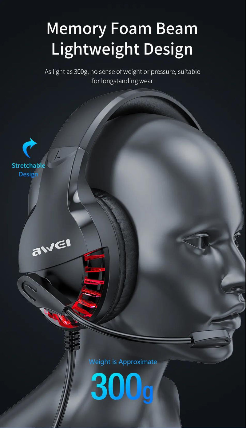 AWEI ES770i Wired Led Gaming Headphone With Microphone Stereo 7.1 Bass Sound Phone/Tablet/PS4/5/PC