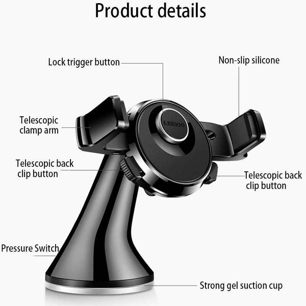 Leeioo Universal One Touch Lock Dash & Windshield Phone Holder & 360° Rotation