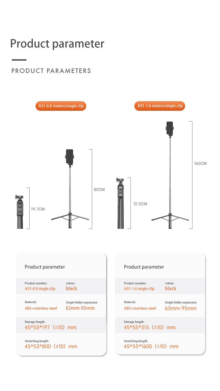 Bluetooth Selfie Stick Tripod, Extendable Selfie Stick up to 160cm with Wireless Remote & Mini Tripod Stand, Stainless Steel 360° Rotation Phone Holder for Phone Go Pro Light Weight Camera