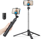 Bluetooth Selfie Stick Tripod, Extendable Selfie Stick up to 160cm with Wireless Remote & Mini Tripod Stand, Stainless Steel 360° Rotation Phone Holder for Phone Go Pro Light Weight Camera