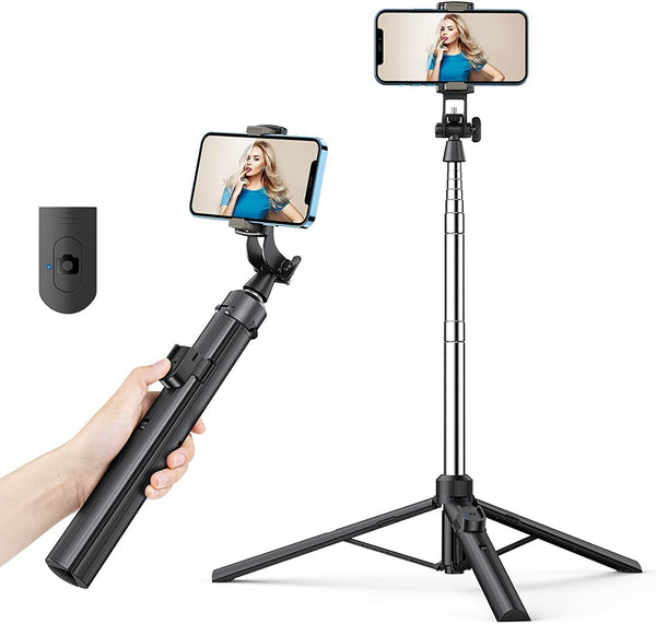 Bluetooth Selfie Stick Tripod, Extendable Selfie Stick up to 160cm with Wireless Remote & Mini Tripod Stand, Stainless Steel 360° Rotation Phone Holder for Phone Go Pro Light Weight Camera