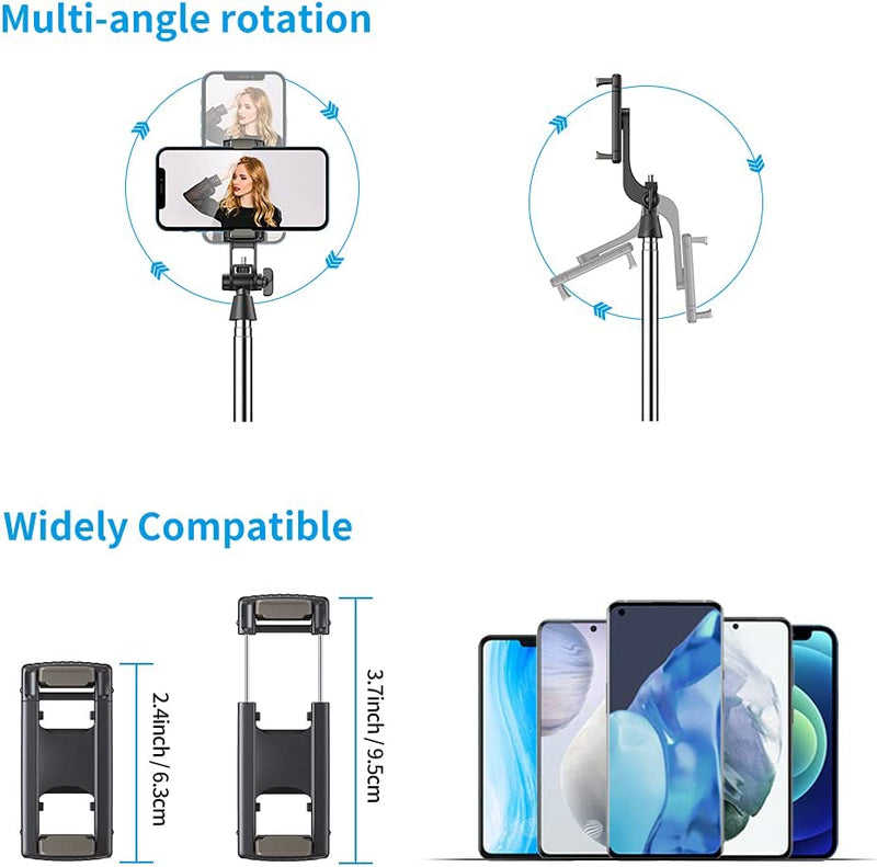 Bluetooth Selfie Stick Tripod, Extendable Selfie Stick up to 160cm with Wireless Remote & Mini Tripod Stand, Stainless Steel 360° Rotation Phone Holder for Phone Go Pro Light Weight Camera