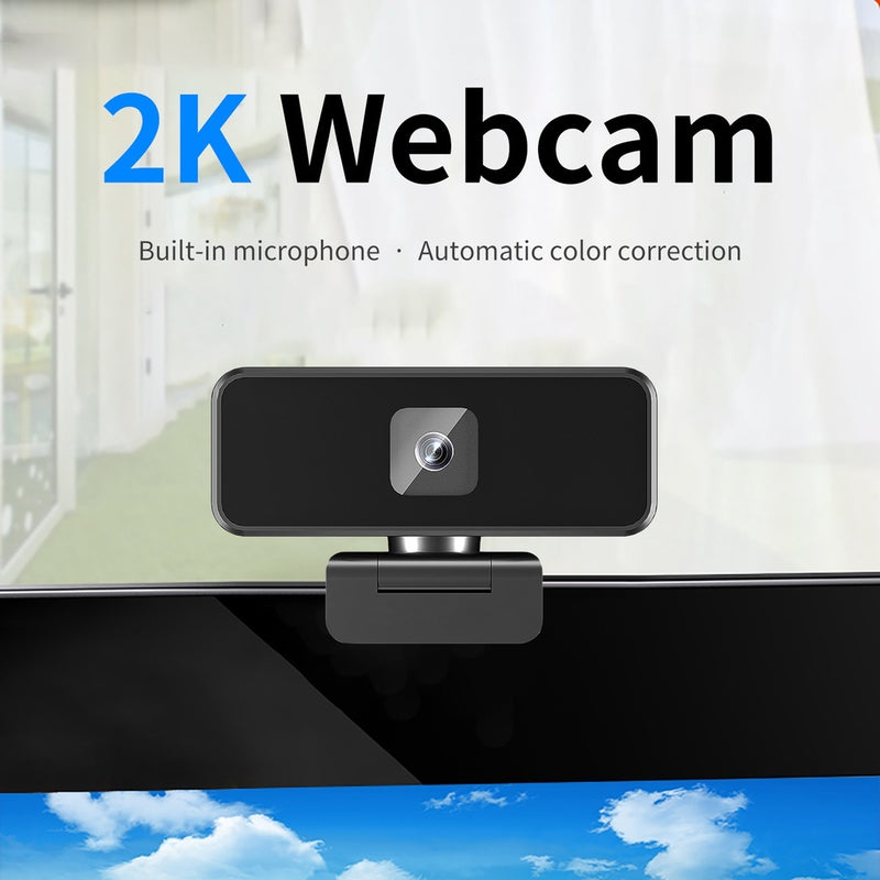 Computer Webcam High-Resolution Plug Play Wide Angle 2K(2048P x 1536P) With Microphone & Auto Focus