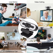 Load image into Gallery viewer, Computer Webcam High-Resolution Plug Play 2K Full HD High Resolution USB Webcam with LED Fill Light/ Microphone/ Auto Focus for PC &amp; Laptop

