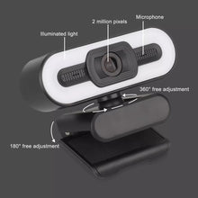 Load image into Gallery viewer, Computer Webcam High-Resolution Plug Play 2K Full HD High Resolution USB Webcam with LED Fill Light/ Microphone/ Auto Focus for PC &amp; Laptop
