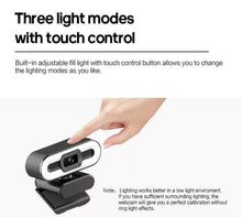 Load image into Gallery viewer, Computer Webcam High-Resolution Plug Play 2K Full HD High Resolution USB Webcam with LED Fill Light/ Microphone/ Auto Focus for PC &amp; Laptop
