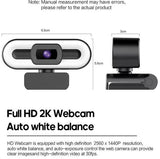 Computer Webcam High-Resolution Plug Play 2K Full HD High Resolution USB Webcam with LED Fill Light/ Microphone/ Auto Focus for PC & Laptop