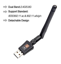 Load image into Gallery viewer, Dual Band 600Mbps USB WIFI Network Adapter + 5DBI Antenna (Driver Free)
