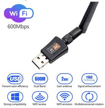 Load image into Gallery viewer, Dual Band 600Mbps USB WIFI Network Adapter + 5DBI Antenna (Driver Free)
