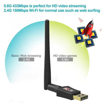 Load image into Gallery viewer, Dual Band 600Mbps USB WIFI Network Adapter + 5DBI Antenna (Driver Free)
