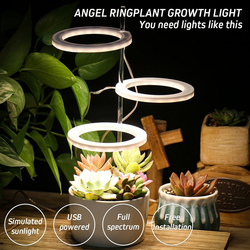 Three Ring Angel Ring Plant Growth Light Sunlight Warm White Phyto lamp USB Waterproof Nursery Lamp Indoor Plants