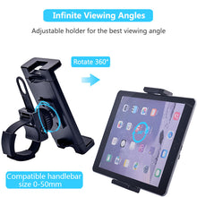 Load image into Gallery viewer, Bikes, Bicycles &amp; Excercise Treademills Phone &amp; Tablet Holder 360° Rotatable Strap Cradle Spin
