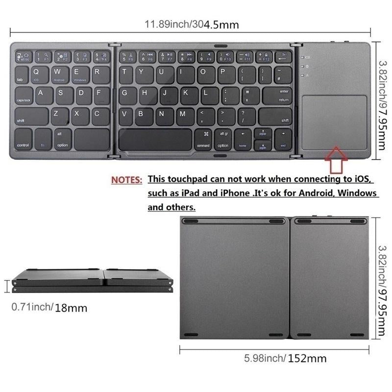 Bluetooth Wireless Foldable Keyboard with Touch Pad for Phone/Tablet/PC Multiple System Support