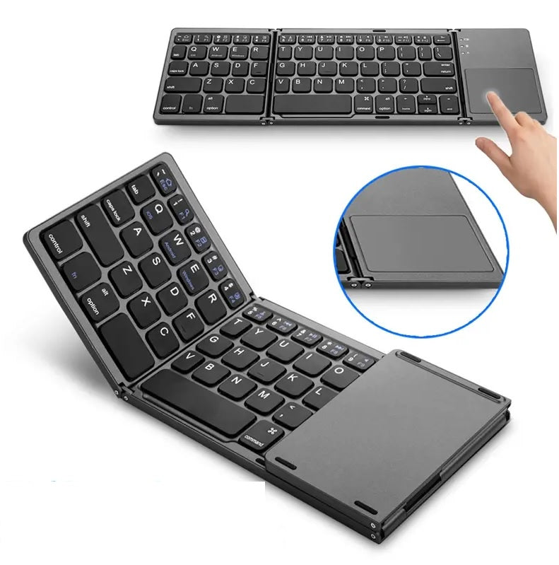 Wireless Blutooth Foldable Slim Keyboard with Touch Pad for Phone/Tablet/Laptop/Smart TV, Support iOS/Android/Window