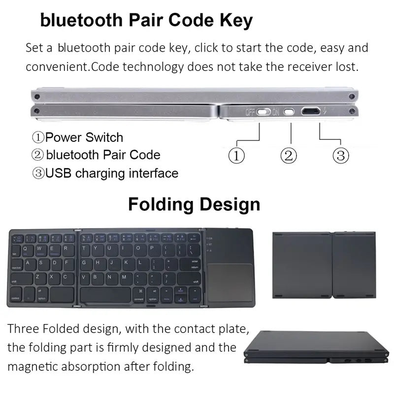 Bluetooth Wireless Foldable Keyboard with Touch Pad for Phone/Tablet/PC Multiple System Support