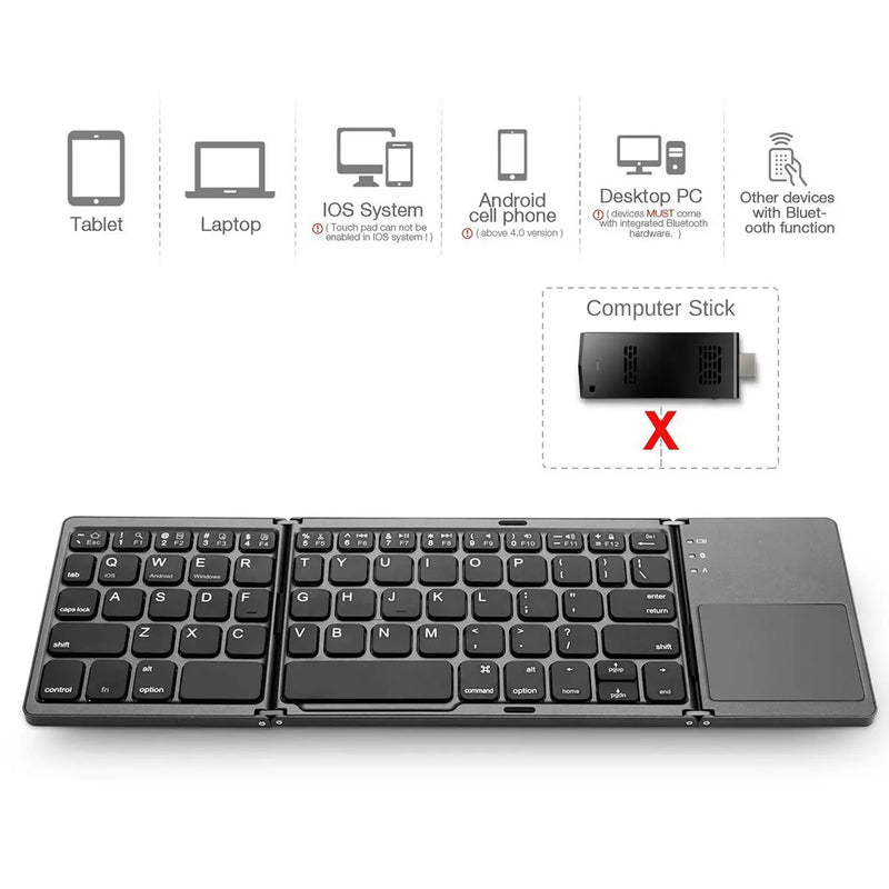 Bluetooth Wireless Foldable Keyboard with Touch Pad for Phone/Tablet/PC Multiple System Support