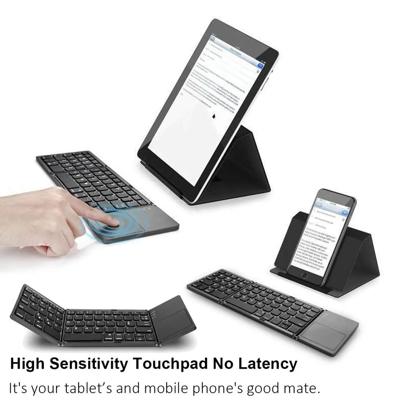 Wireless Blutooth Foldable Slim Keyboard with Touch Pad for Phone/Tablet/Laptop/Smart TV, Support iOS/Android/Window