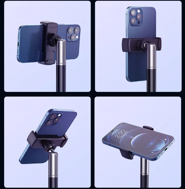 Premium Aluminum Phone Floor Stand Telescopic Height Adjustable 120cm ~ 170cm 360° Rotatable (Bracket Width~9cm)