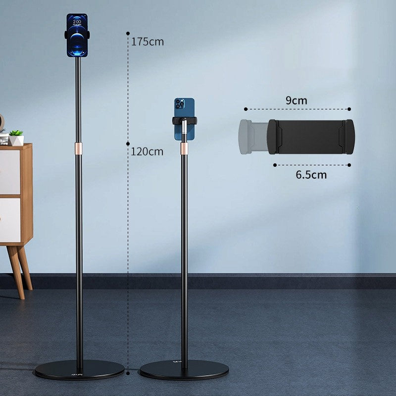 Premium Aluminum Phone Floor Stand Telescopic Height Adjustable 120cm ~ 170cm 360° Rotatable (Bracket Width~9cm)