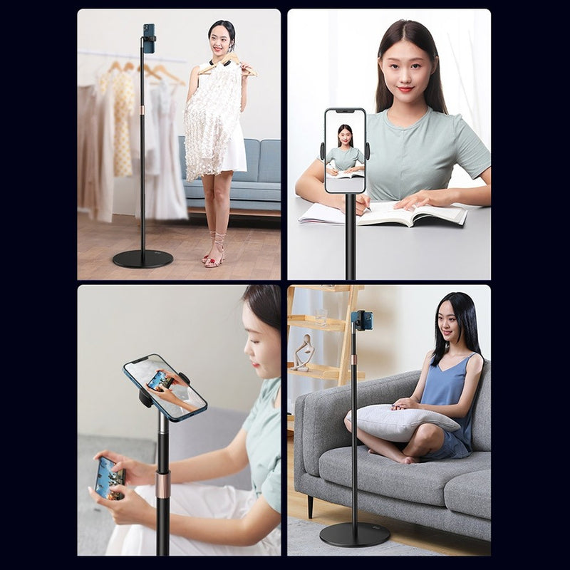 Premium Aluminum Phone Floor Stand Telescopic Height Adjustable 120cm ~ 170cm 360° Rotatable (Bracket Width~9cm)