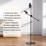 Universal Mobile Phone Stand Aluminum Alloy Height Extendable 83cm~160cm Sturdy Base 26cm Diameter with Microphone Boom Arm