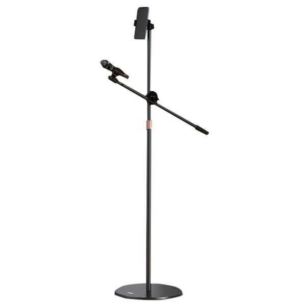 Universal Mobile Phone Stand Aluminum Alloy Height Extendable 83cm~160cm Sturdy Base 26cm Diameter with Microphone Boom Arm