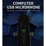 USB Condenser Microphone HIFI DSP Noise Reduction Reverberation Adjustable Built-In Sound Card