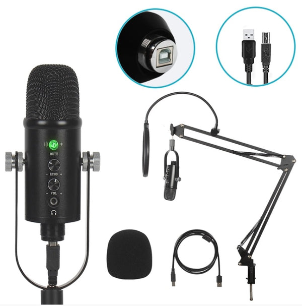 USB Condenser Microphone HIFI DSP Noise Reduction Reverberation Adjustable Built-In Sound Card