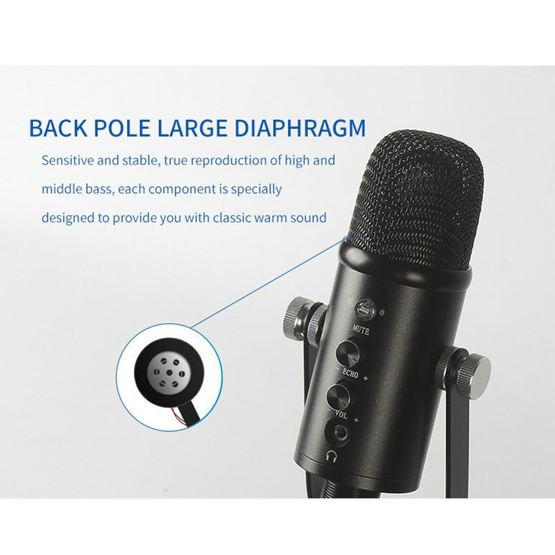 USB Condenser Microphone HIFI DSP Noise Reduction Reverberation Adjustable Built-In Sound Card