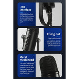 USB Condenser Microphone HIFI DSP Noise Reduction Reverberation Adjustable Built-In Sound Card