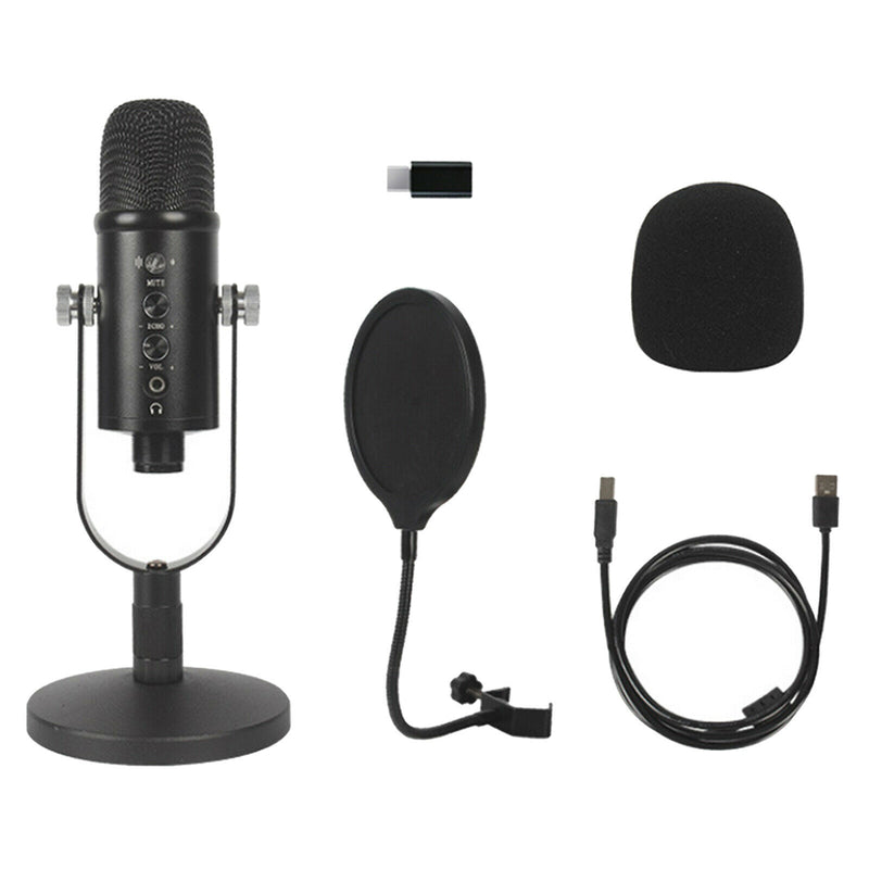 USB Condenser Microphone HIFI DSP Noise Reduction Reverberation Adjustable Built-In Sound Card