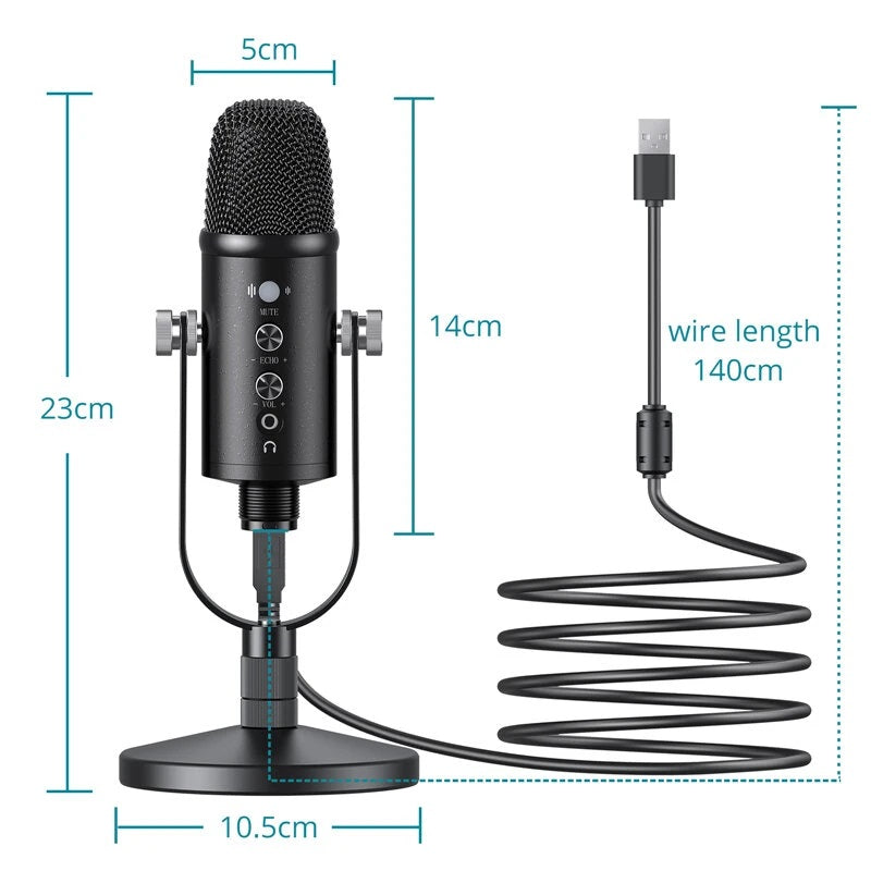 USB Condenser Microphone HIFI DSP Noise Reduction Reverberation Adjustable Built-In Sound Card