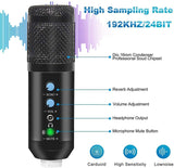 USB Condenser Microphone HIFI DSP Noise Reduction Reverberation Adjustable Built-In Sound Card with Stand