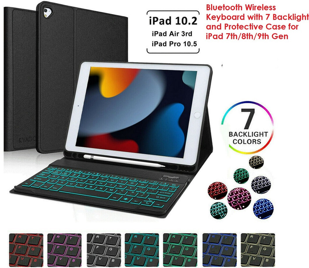 Bluetooth Wireless Keyboard Smart Case with 7 LED Backlight and Protective Case for iPad 7/8/9th Gen 10.2